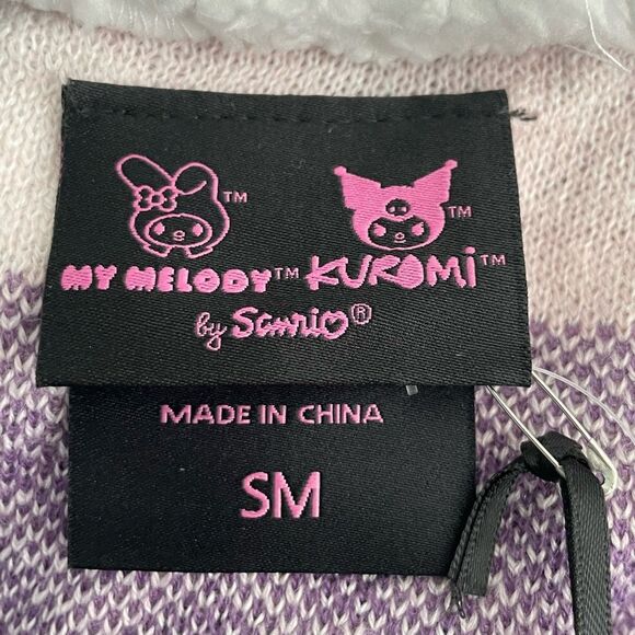 Sanrio Hello Kitty My Melody & Kuromi Cardigan Sweater Purple White Knit Sherpa - Picture 4 of 9